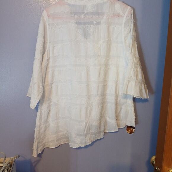Lulu-B Shirt Womens M Medium White 3/4 Sleeve V-Neck Hippy,Boho - Picture 9 of 9